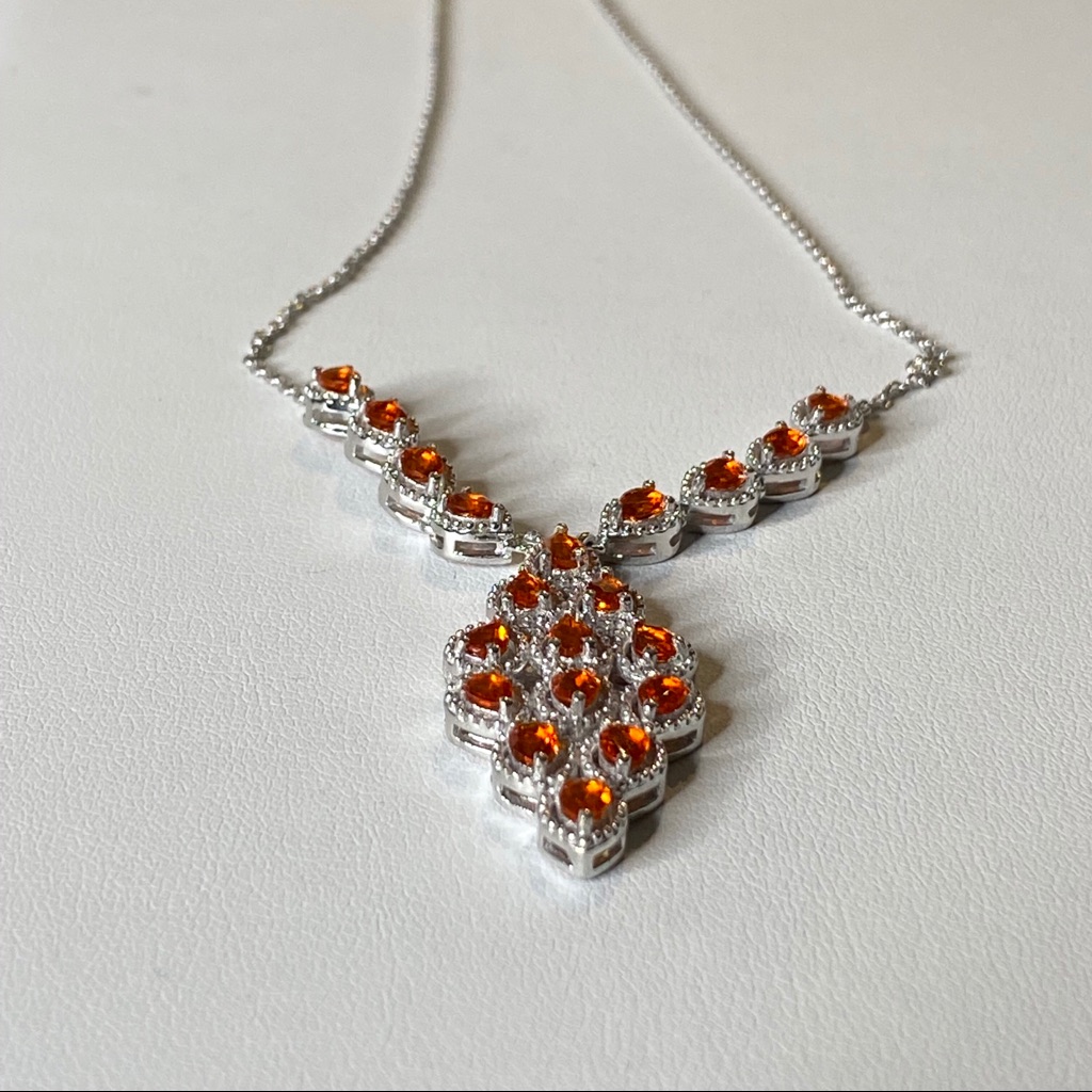 Fire Opal Platinum Over Sterling Silver Necklace